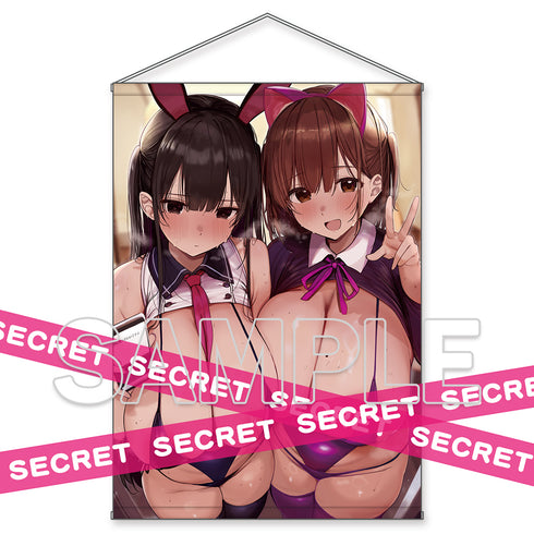 『ろうか描き下ろし』デカ乳姉妹‘’猫耳&バニー”いいなりコスプレ X-RATEDタペストリー【B1】